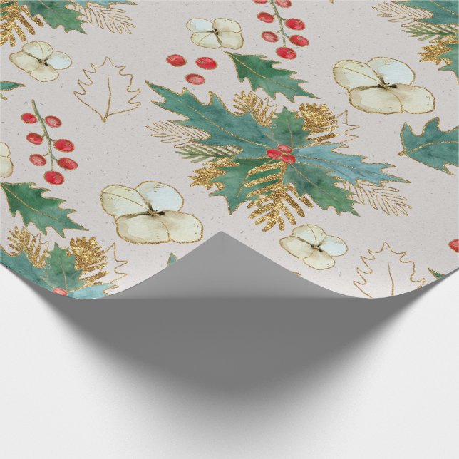 Papier Cadeau Holly, Berries et Rose de Noël (Coin)