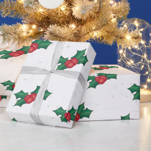 Papier Cadeau Holly Berries sur WHITE