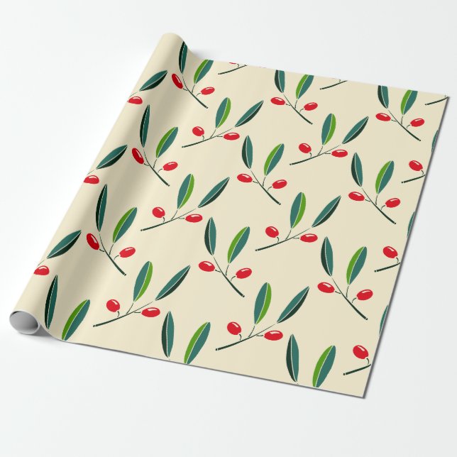 Papier Cadeau Holly Berry Art One Little Christmas Tre (Déroulé)