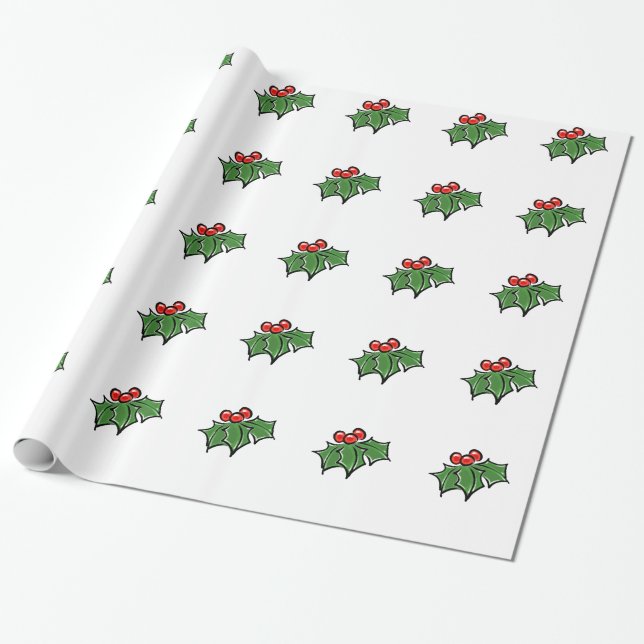 Papier Cadeau Holly Feuilles, Holly baies, fun vacances botaniqu (Déroulé)