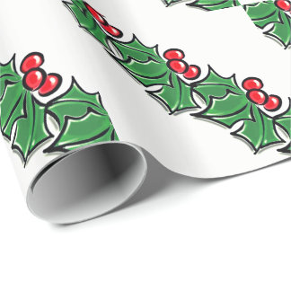 Papier Cadeau Holly Feuilles, Holly Berries, couronne de Noël