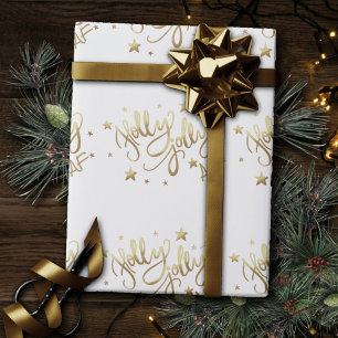 Papier Cadeau Holly Jolly AF   Shiny Gold Faux Foil Script