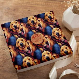 Papier Cadeau Holly Jolly Golden Retriever sans couture motif
