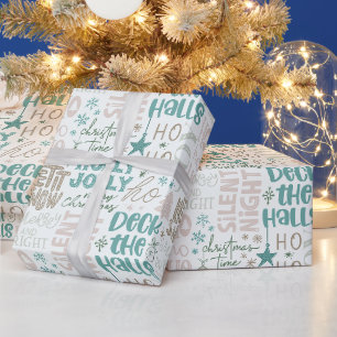 Papier Cadeau Holly Jolly Joy Deck the Halls Crème Noël