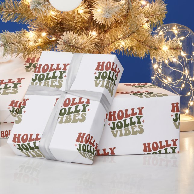 Papier Cadeau Holly Jolly Vibes Retro 1960 Noël Cadeau (Vacances)