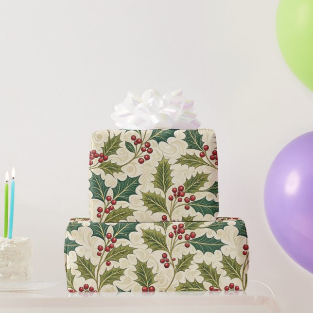 Papier Cadeau Holly Whimsy (Cadeaux de fête)