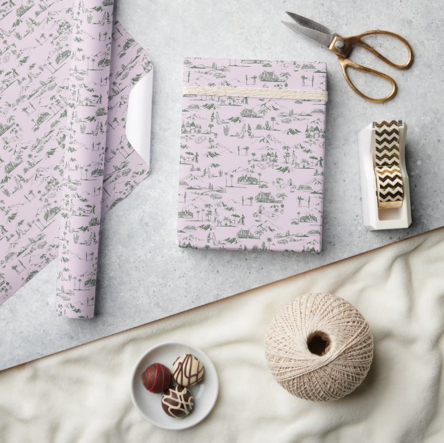 Papier Cadeau Hollywood Toile Coquette Rose & Vert (Artisanat)