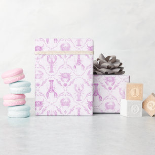 Papier Cadeau Homard et crabes rose clair Prépa