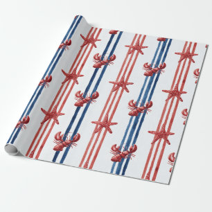 Papier Cadeau Homard Rouge Blanc Bleu Patriotique Étoiles (1)