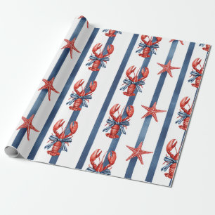 Papier Cadeau Homard Rouge Blanc Bleu Patriotique Étoiles (2)