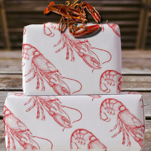 Papier Cadeau homard rouge vintage - aquarelle