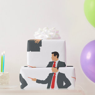 Papier Cadeau Homme d'affaires avec pointeur dans un costume pap