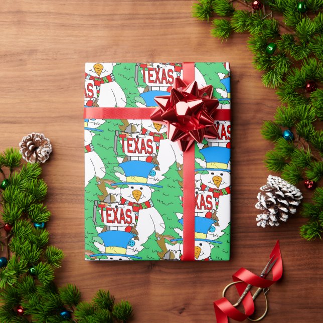 Papier Cadeau Homme de neige, Texas, (Cadeau de vacances)