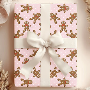 Papier Cadeau Homme en pain d'épice à pois roses Noël