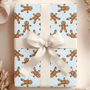 Papier Cadeau Homme en pain d'épices à pois bleus Noël