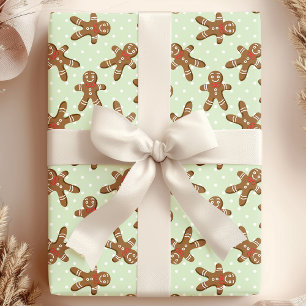 Papier Cadeau Homme en pain d'épices à pois verts Noël