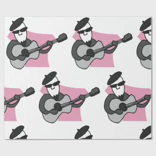 Papier Cadeau Homme portant un béret jouant de la guitare acoust