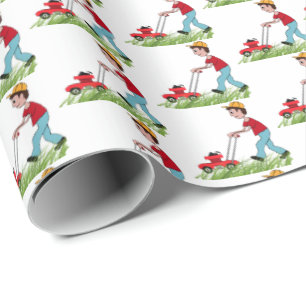 Papier Cadeau homme tondre l'herbe