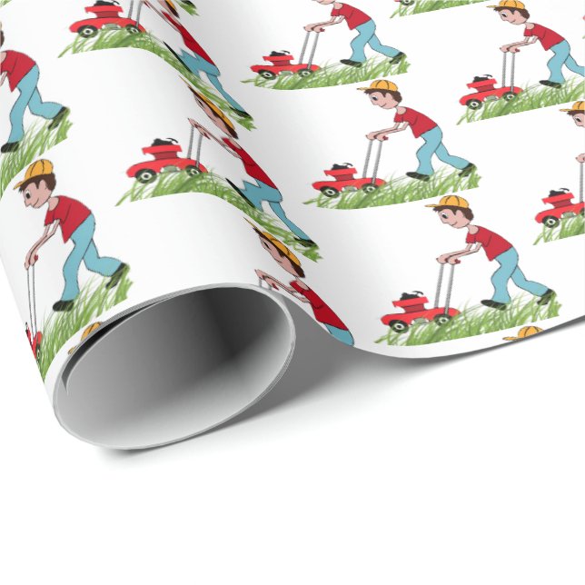 Papier Cadeau homme tondre l'herbe (Coin rond)