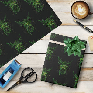 Papier Cadeau Homme Vert Fae Feuilles Noir