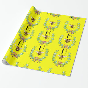PAPIER CADEAU HONEY BEE, WREATAT AVEC LE MONOGRAMME FEUILLE DE C