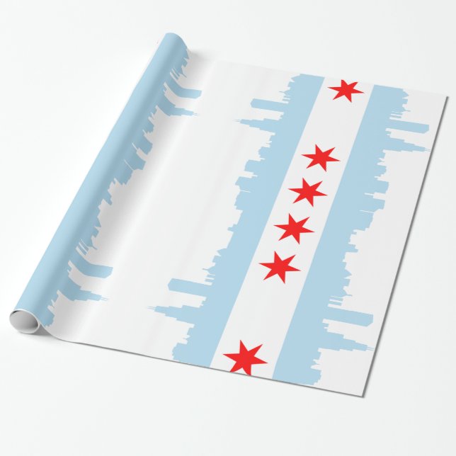 Papier Cadeau Horizon de drapeau de Chicago (Déroulé)