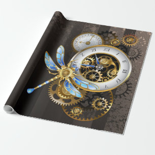 Papier Cadeau Horloge à vapeur avec libellule mécanique