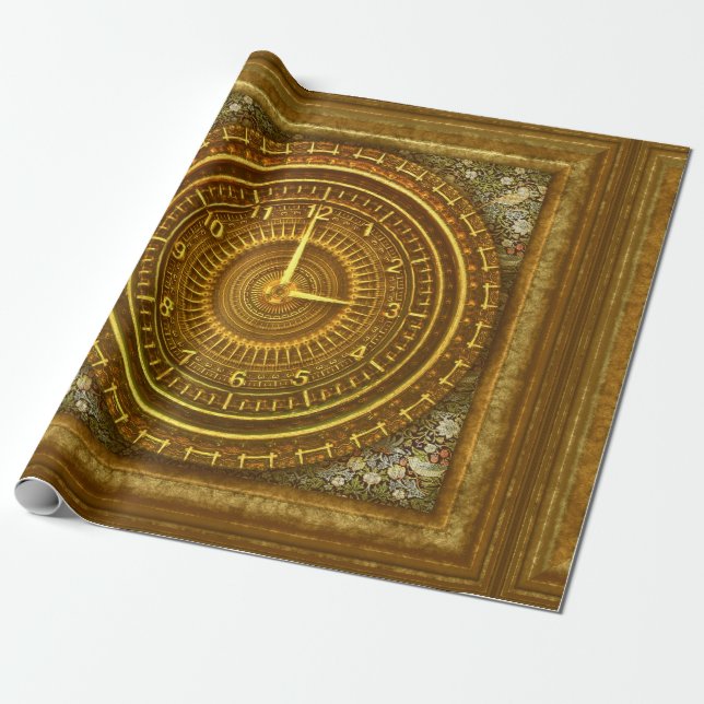 Papier Cadeau Horloge victorienne or élégant (Déroulé)