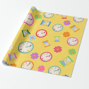 Papier Cadeau Horloges adorables et fleurs motif