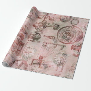 Papier Cadeau Horloges et montres en vapeur rose