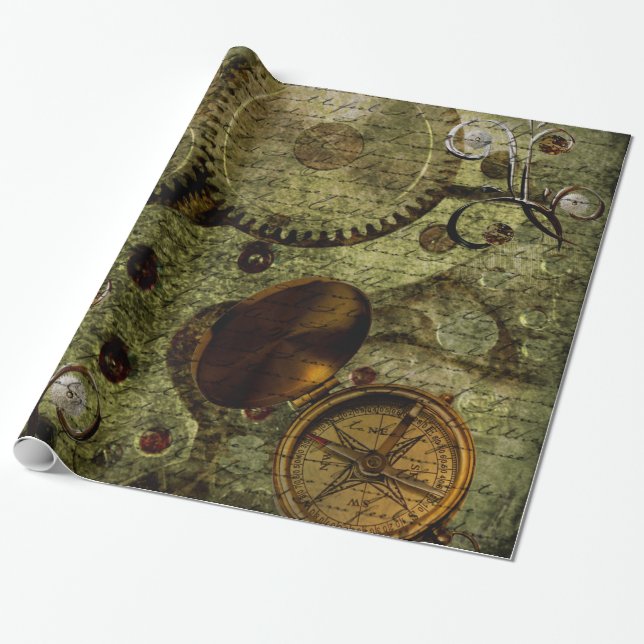Papier Cadeau Horloges grunges et vitesses de Steampunk (Déroulé)