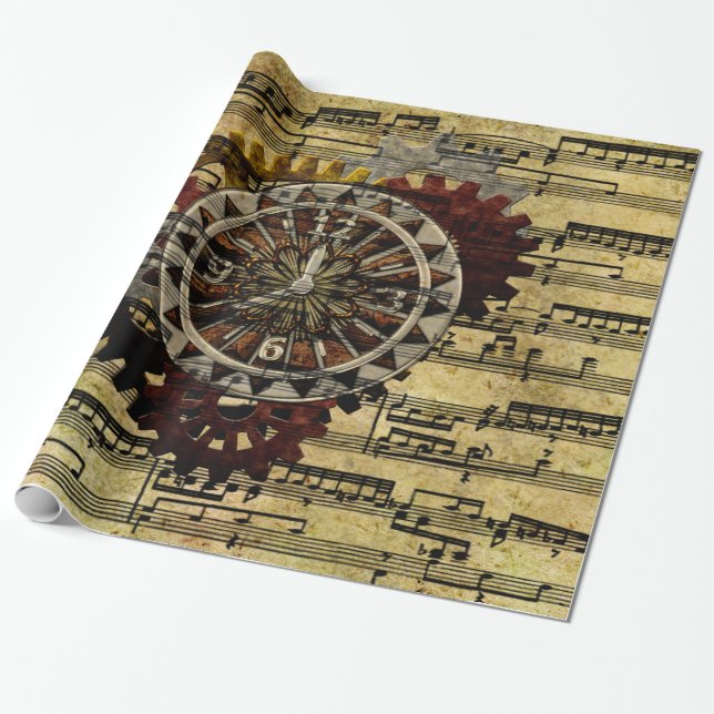 Papier Cadeau Horloges grunges et vitesses de Steampunk (Déroulé)