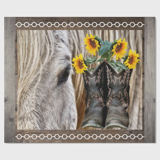 Papier Cadeau Horse Cowboy Boots Sunflowers Barque (Plat)