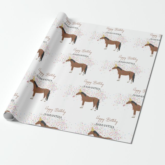 Papier Cadeau Horse Partyage Animaux de ferme Nom personnalisé A (Déroulé)