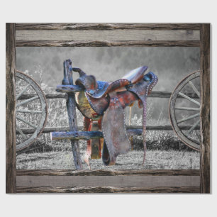 Papier Cadeau Horse Saddle Corral clôture Western Wagon Wheels