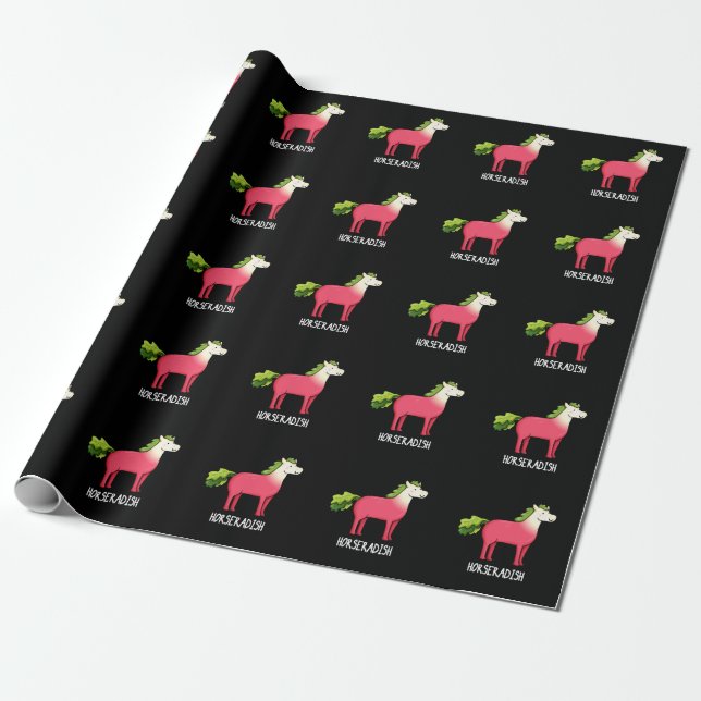 Papier Cadeau Horseradish Funny Horse Pun Dark BG (Déroulé)