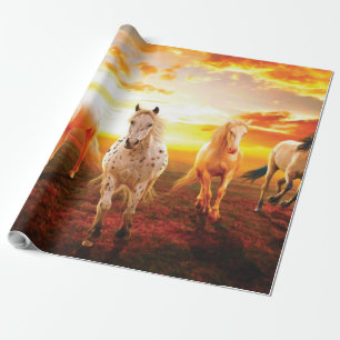Papier Cadeau Horses at sunset throw pillow