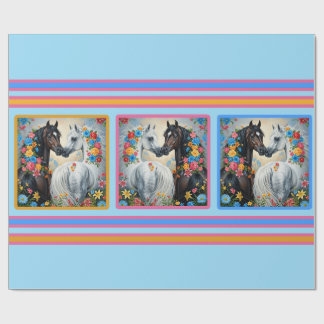 Papier Cadeau Horses Framed in flowers Wrapping Paper