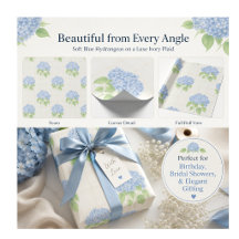 Papier Cadeau | Hortensia Bleu | Carreaux Ivoire L