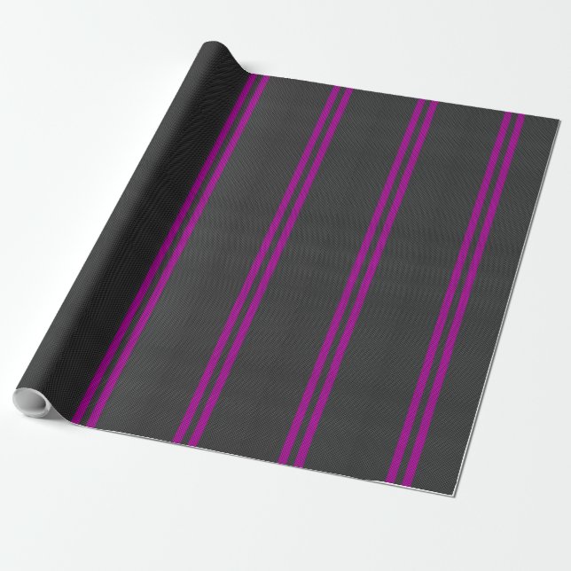 Papier Cadeau Hot Fuchsia Pink Racing Stripes Carbon Fiber Style (Déroulé)