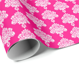 Papier Cadeau Hot Pink | Papier blanc à enveloppement de Damas