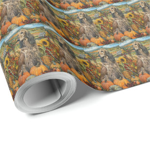 Papier Cadeau Hound afghane récolte d'automne Thanksgiving Chien