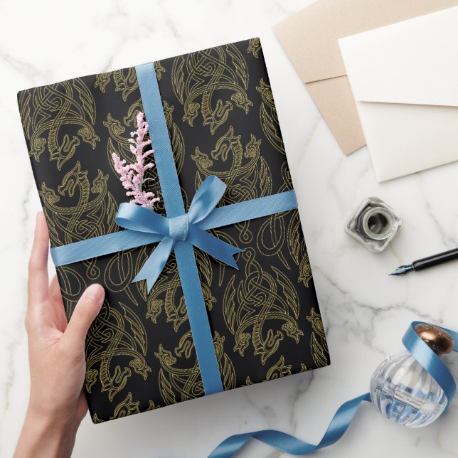 Papier Cadeau HOUSE of the Dragon | Gold Filigree Dragon Pattern (Cadeaux)