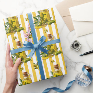 Papier Cadeau Huile d'olive à motif rayure jaune méditerranéen