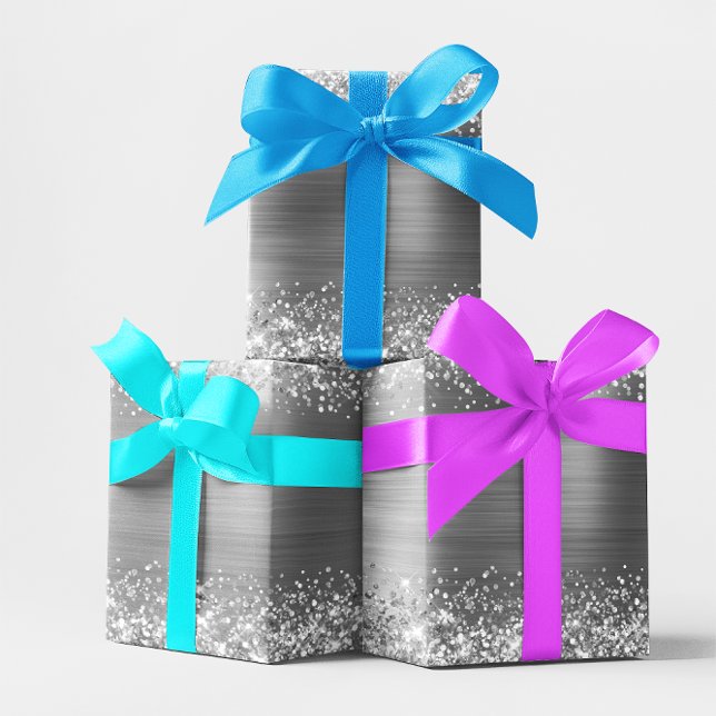 Papier Cadeau Huile d'ombre argenté (Glittery Silver Ombre Foil Wrapping Paper)