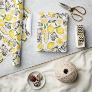 Papier Cadeau Huîtres, citrons et champignon