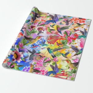 Papier Cadeau Hummingbirds et fleurs