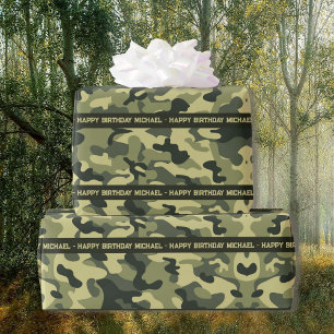 Papier Cadeau Hunter Woods Camo Ajouter texte et nom Anniversair