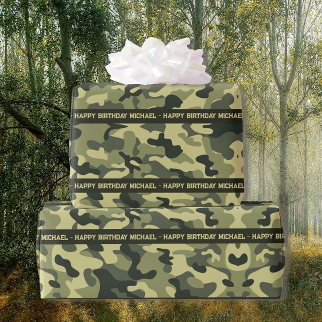 Papier Cadeau Hunter Woods Camo Ajouter texte et nom Anniversair (Créateur téléchargé)