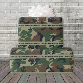 Papier Cadeau Hunter Woods Camo Ajouter texte et nom Anniversair